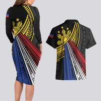 Philippines Sun Couples Matching Long Sleeve Bodycon Dress and Hawaiian Shirt Pasifika Tribal Style