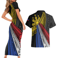 Philippines Sun Couples Matching Short Sleeve Bodycon Dress and Hawaiian Shirt Pasifika Tribal Style