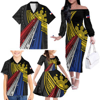Philippines Sun Family Matching Off The Shoulder Long Sleeve Dress and Hawaiian Shirt Pasifika Tribal Style LT7 - Polynesian Pride