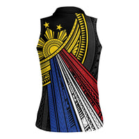 Philippines Sun Women Sleeveless Polo Shirt Pasifika Tribal Style