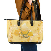 Hawaii Oahu Island Flowers Lei Leather Tote Bag Yellow Ilima Mix Plumeria