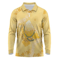 Hawaii Oahu Island Flowers Lei Long Sleeve Polo Shirt Yellow Ilima Mix Plumeria