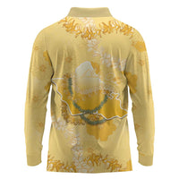 Hawaii Oahu Island Flowers Lei Long Sleeve Polo Shirt Yellow Ilima Mix Plumeria