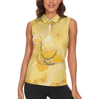 Hawaii Oahu Island Flowers Lei Women Sleeveless Polo Shirt Yellow Ilima Mix Plumeria