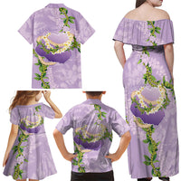 Hawaii Kauai Island Flowers Lei Family Matching Off Shoulder Maxi Dress and Hawaiian Shirt Mokihana Lei LT7 - Polynesian Pride