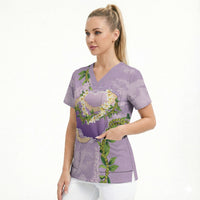 Hawaii Kauai Island Flowers Lei Scrub Top Mokihana Lei