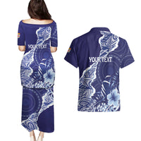 Fiji Queen Victoria School Personalised Couples Matching Puletasi and Hawaiian Shirt Masi Tapa Torn Style