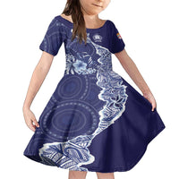 Fiji Queen Victoria School Personalised Family Matching Long Sleeve Bodycon Dress and Hawaiian Shirt Masi Tapa Torn Style LT7 Daughter's Dress Blue - Polynesian Pride