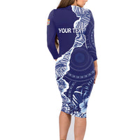 Fiji Queen Victoria School Personalised Family Matching Long Sleeve Bodycon Dress and Hawaiian Shirt Masi Tapa Torn Style LT7 - Polynesian Pride