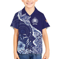 Fiji Queen Victoria School Personalised Family Matching Long Sleeve Bodycon Dress and Hawaiian Shirt Masi Tapa Torn Style LT7 Son's Shirt Blue - Polynesian Pride