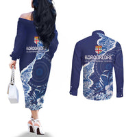 Fiji Lelean Memorial School Personalised Couples Matching Off The Shoulder Long Sleeve Dress and Long Sleeve Button Shirt Korodredre Davuilevu Masi Mix Style LT7 - Polynesian Pride