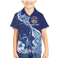 Fiji Lelean Memorial School Personalised Family Matching Mermaid Dress and Hawaiian Shirt Korodredre Davuilevu Masi Mix Style LT7 Son's Shirt Blue - Polynesian Pride
