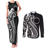 Kia Orana Cook Islands Couples Matching Tank Maxi Dress and Long Sleeve Button Shirt Kerekere Plumeria Tropical Waves - Polynesian Pride