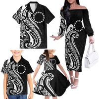Kia Orana Cook Islands Family Matching Off The Shoulder Long Sleeve Dress and Hawaiian Shirt Kerekere Plumeria Tropical Waves LT7 - Polynesian Pride