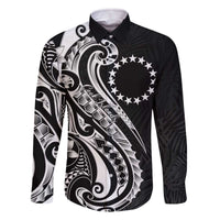 Kia Orana Cook Islands Family Matching Off The Shoulder Long Sleeve Dress and Hawaiian Shirt Kerekere Plumeria Tropical Waves LT7 Dad's Shirt - Long Sleeve Black - Polynesian Pride