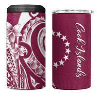 Kia Orana Cook Islands 4 in 1 Can Cooler Tumbler Maroon Plumeria Tropical Waves - Polynesian Pride