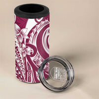 Kia Orana Cook Islands 4 in 1 Can Cooler Tumbler Maroon Plumeria Tropical Waves - Polynesian Pride