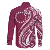 Kia Orana Cook Islands Family Matching Off The Shoulder Long Sleeve Dress and Hawaiian Shirt Maroon Plumeria Tropical Waves - Polynesian Pride