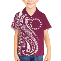 Kia Orana Cook Islands Family Matching Off Shoulder Short Dress and Hawaiian Shirt Maroon Plumeria Tropical Waves LT7 Son's Shirt Maroon - Polynesian Pride