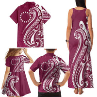 Kia Orana Cook Islands Family Matching Tank Maxi Dress and Hawaiian Shirt Maroon Plumeria Tropical Waves - Polynesian Pride