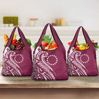 Kia Orana Cook Islands Grocery Bag Maroon Plumeria Tropical Waves - Polynesian Pride