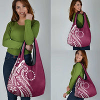 Kia Orana Cook Islands Grocery Bag Maroon Plumeria Tropical Waves - Polynesian Pride