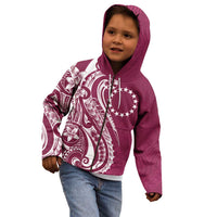 Kia Orana Cook Islands Kid Hoodie Maroon Plumeria Tropical Waves - Polynesian Pride