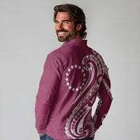 Kia Orana Cook Islands Long Sleeve Polo Shirt Maroon Plumeria Tropical Waves - Polynesian Pride