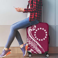 Kia Orana Cook Islands Luggage Cover Maroon Plumeria Tropical Waves - Polynesian Pride