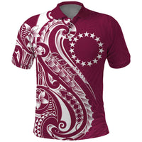 Kia Orana Cook Islands Polo Shirt Maroon Plumeria Tropical Waves - Polynesian Pride