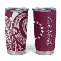 Kia Orana Cook Islands Tumbler Cup Maroon Plumeria Tropical Waves - Polynesian Pride