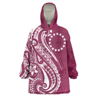 Kia Orana Cook Islands Wearable Blanket Hoodie Maroon Plumeria Tropical Waves - Polynesian Pride