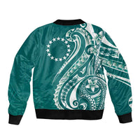 Kia Orana Cook Islands Bomber Jacket Teal Plumeria Tropical Waves - Polynesian Pride