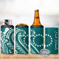 Kia Orana Cook Islands 4 in 1 Can Cooler Tumbler Teal Plumeria Tropical Waves - Polynesian Pride