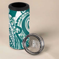 Kia Orana Cook Islands 4 in 1 Can Cooler Tumbler Teal Plumeria Tropical Waves - Polynesian Pride