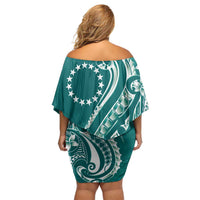 Kia Orana Cook Islands Family Matching Off Shoulder Short Dress and Hawaiian Shirt Teal Plumeria Tropical Waves - Polynesian Pride