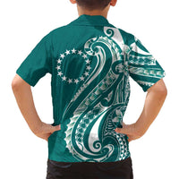 Kia Orana Cook Islands Family Matching Tank Maxi Dress and Hawaiian Shirt Teal Plumeria Tropical Waves - Polynesian Pride