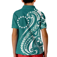 Kia Orana Cook Islands Kid Polo Shirt Teal Plumeria Tropical Waves - Polynesian Pride