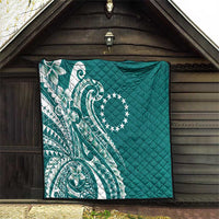 Kia Orana Cook Islands Quilt Teal Plumeria Tropical Waves - Polynesian Pride