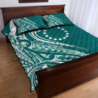 Kia Orana Cook Islands Quilt Bed Set Teal Plumeria Tropical Waves - Polynesian Pride