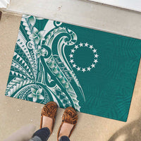 Kia Orana Cook Islands Rubber Doormat Teal Plumeria Tropical Waves - Polynesian Pride