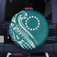 Kia Orana Cook Islands Spare Tire Cover Teal Plumeria Tropical Waves - Polynesian Pride