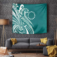 Kia Orana Cook Islands Tapestry Teal Plumeria Tropical Waves - Polynesian Pride