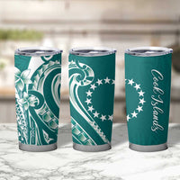 Kia Orana Cook Islands Tumbler Cup Teal Plumeria Tropical Waves - Polynesian Pride