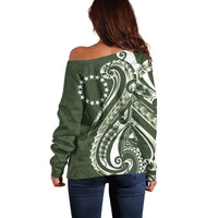 Kia Orana Cook Islands Off Shoulder Sweater Matie Plumeria Tropical Waves - Polynesian Pride
