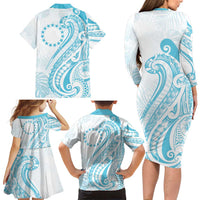 Kia Orana Cook Islands Family Matching Long Sleeve Bodycon Dress and Hawaiian Shirt Moana Plumeria Tropical Waves - Polynesian Pride