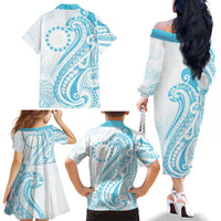 Kia Orana Cook Islands Family Matching Off The Shoulder Long Sleeve Dress and Hawaiian Shirt Moana Plumeria Tropical Waves - Polynesian Pride