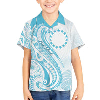 Kia Orana Cook Islands Family Matching Off Shoulder Short Dress and Hawaiian Shirt Moana Plumeria Tropical Waves - Polynesian Pride