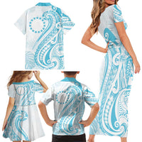 Kia Orana Cook Islands Family Matching Short Sleeve Bodycon Dress and Hawaiian Shirt Moana Plumeria Tropical Waves - Polynesian Pride