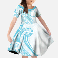 Kia Orana Cook Islands Kid Short Sleeve Dress Moana Plumeria Tropical Waves - Polynesian Pride